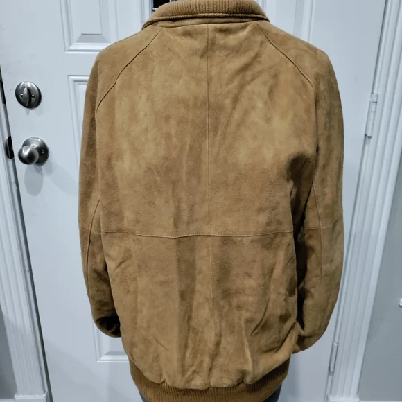 Vintage Alan Michaels tan leather suede bomber jacket men's size 38 - Picture 5 of 9